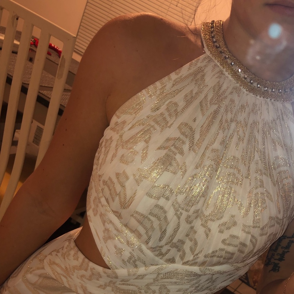 Cache long dress (cream white with gold design)